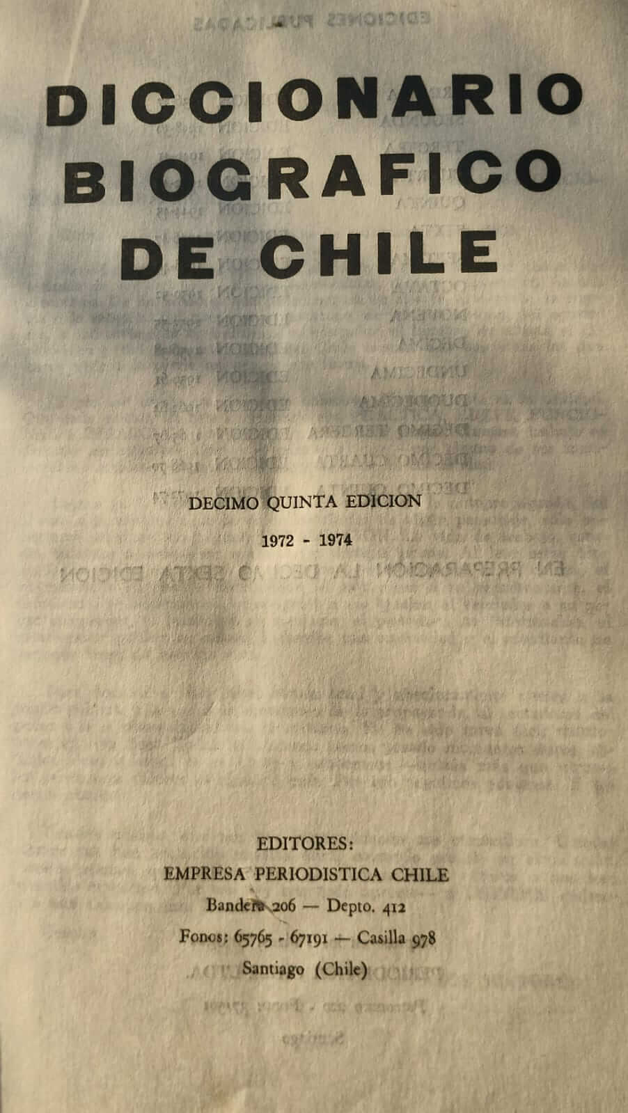 Diccionario Biográfico De Chile. 15° Edición 1972-1974