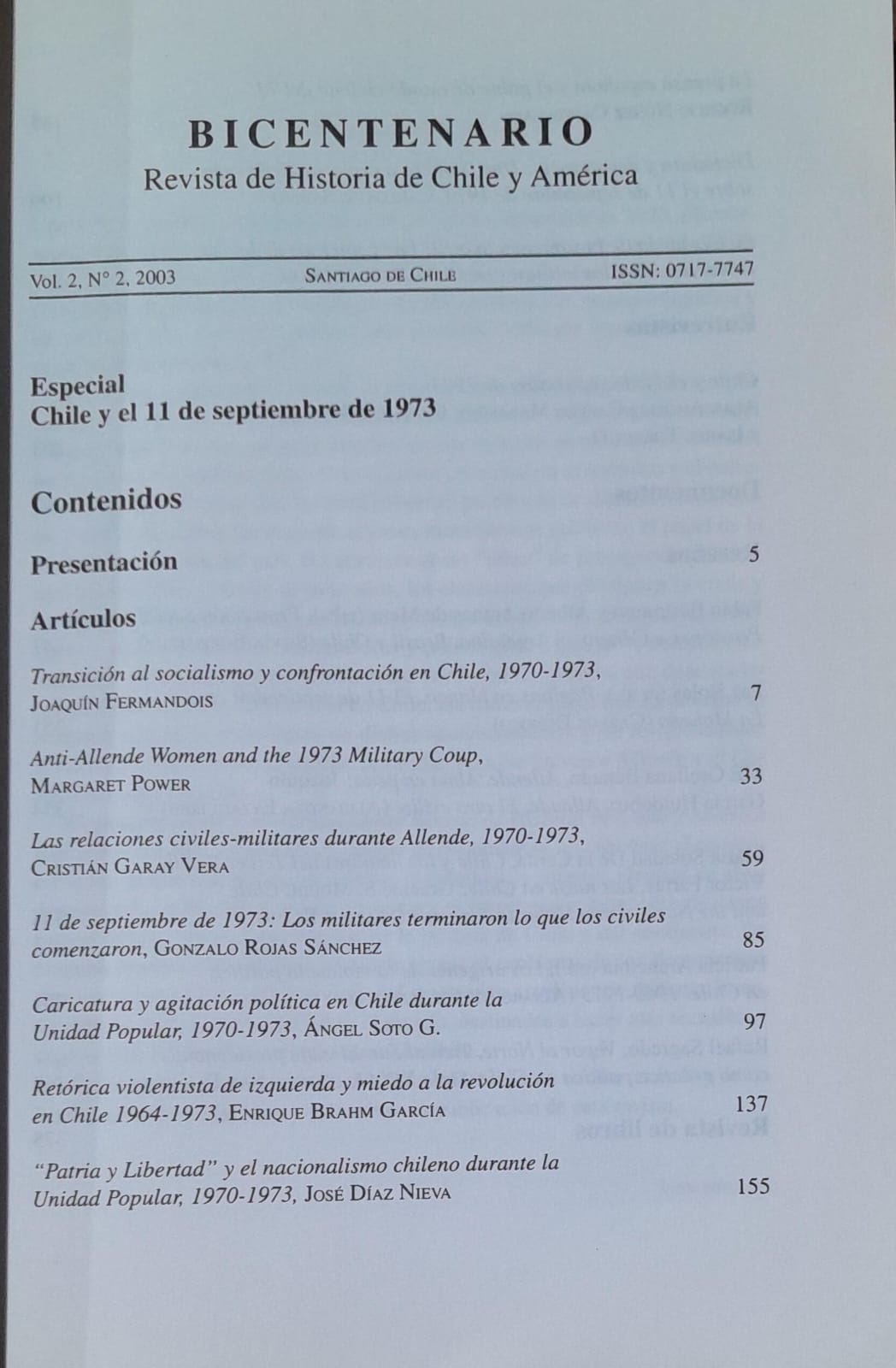 Bicentenario Chile y el 11 de septiembre de 1973